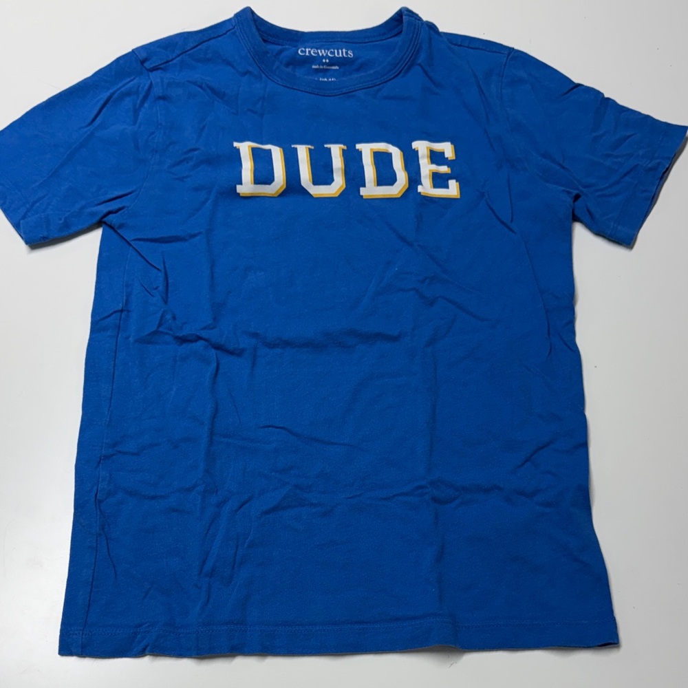 Jcrew Factory Crewcuts Royal Blue 'DUDE' Graphic Tee with Yellow Trim